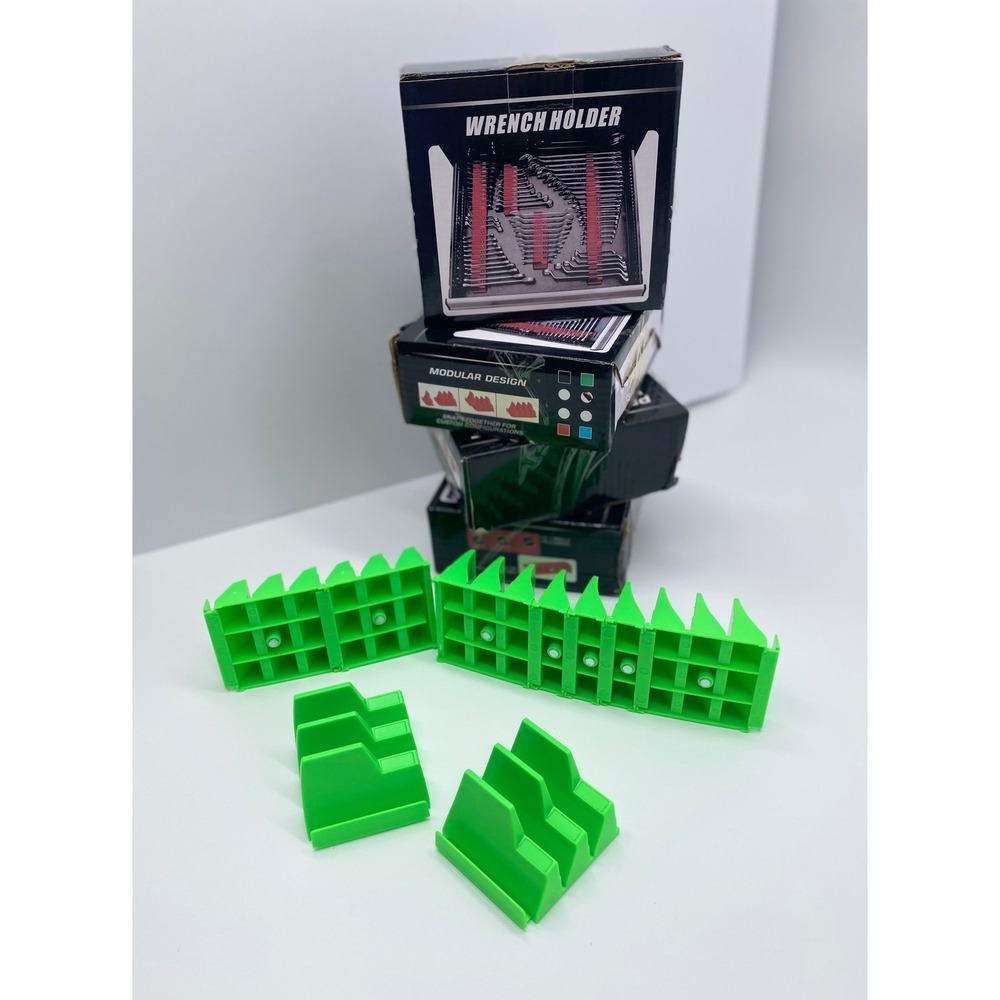 Premium Upright Wrench Holder Storage Rack Neon Green SAE Metric Labels 4 PKG